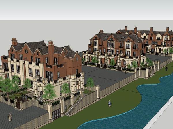 Sketchup别墅模型|联排别墅，古典风格