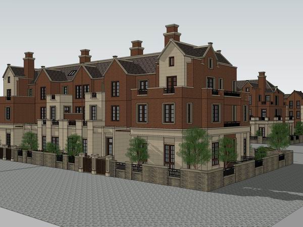 Sketchup别墅模型|联排别墅，古典风格