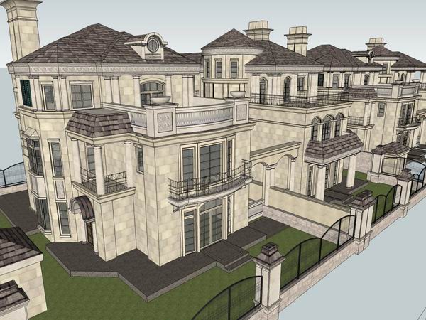 Sketchup别墅模型|双拼别墅，古典风格