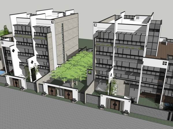 Sketchup别墅模型|叠拼别墅，现代风格