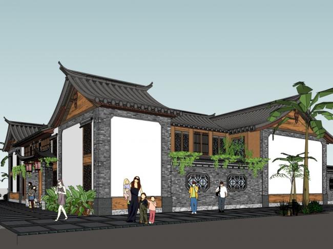 Sketchup别墅模型|四合院别墅，古典风格