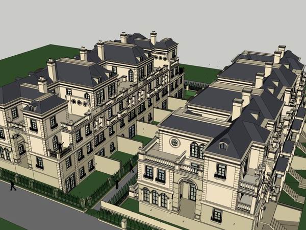 Sketchup别墅模型|联排别墅，古典风格