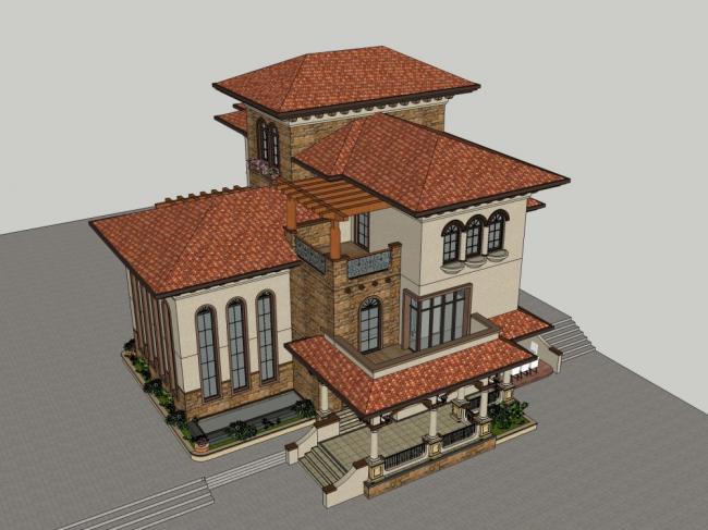 Sketchup别墅模型|独栋别墅，古典风格