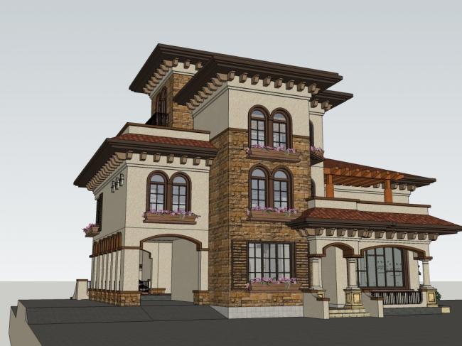 Sketchup别墅模型|独栋别墅，古典风格