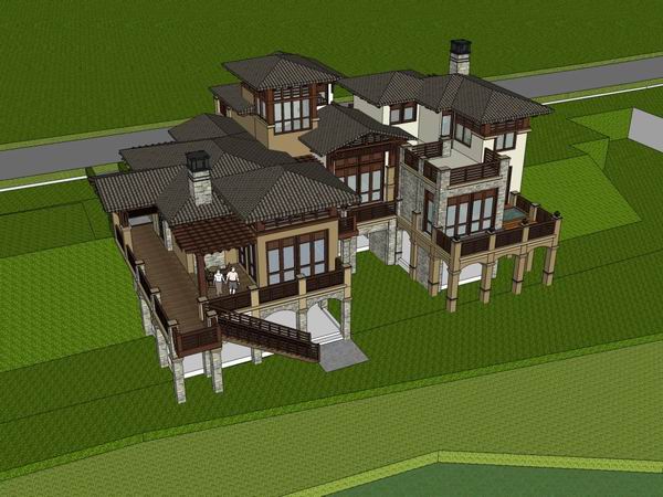 Sketchup别墅模型|独栋别墅，古典风格
