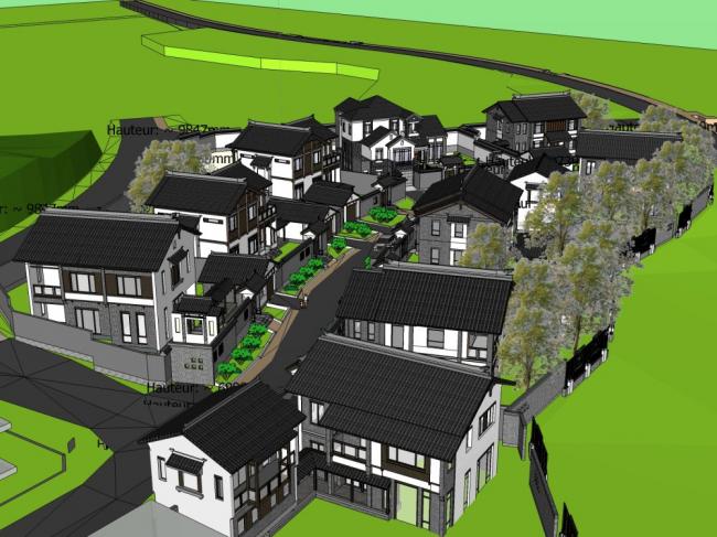 Sketchup别墅模型|叠拼农村别墅，新中式风格