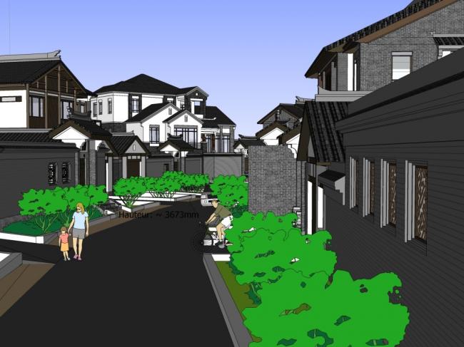 Sketchup别墅模型|叠拼农村别墅，新中式风格