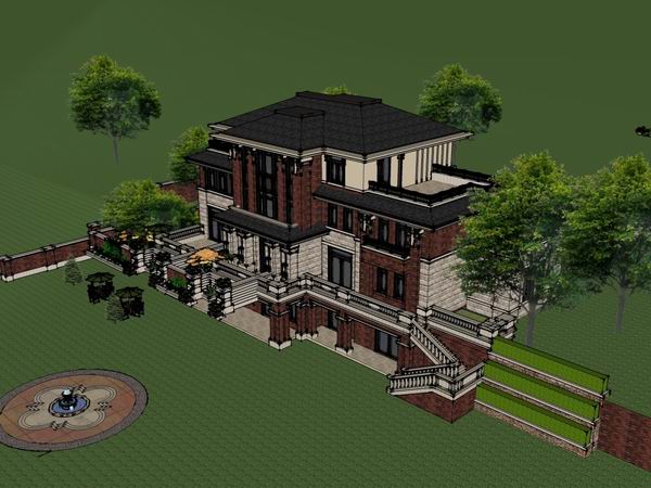 Sketchup别墅模型|独栋别墅，古典风格