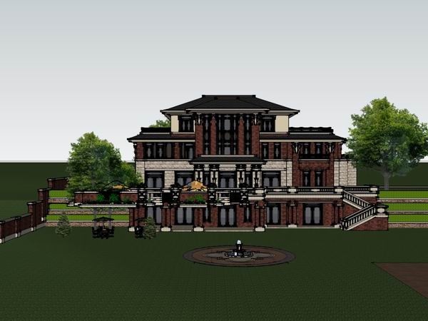 Sketchup别墅模型|独栋别墅，古典风格