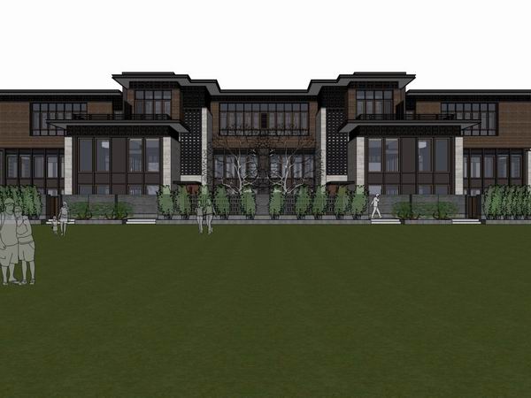 Sketchup别墅模型|联排别墅，古典风格
