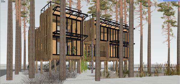 Sketchup别墅模型|独栋林中别墅，现代风格