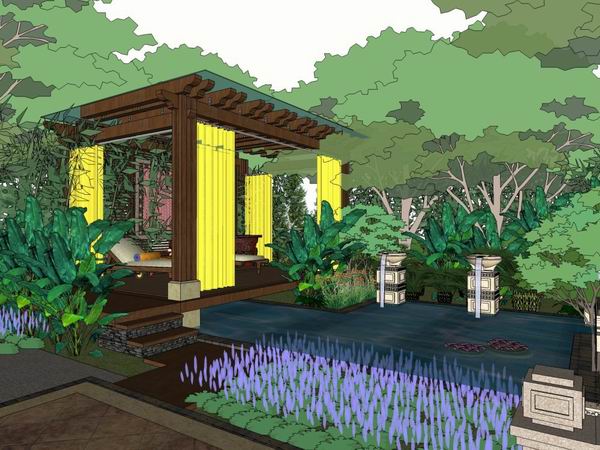 Sketchup别墅模型|独栋别墅，东南亚古典风格
