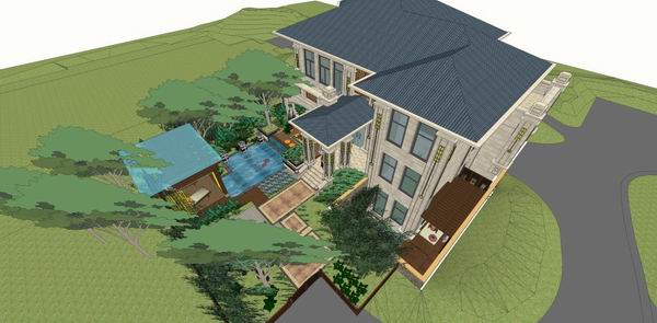 Sketchup别墅模型|独栋别墅，东南亚古典风格