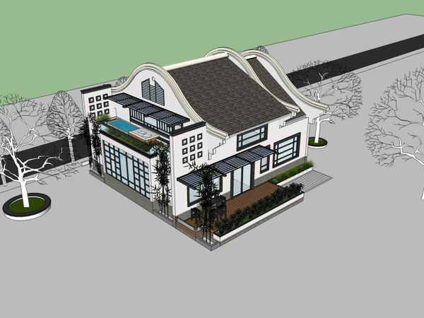 Sketchup别墅模型|独栋别墅，现代中式风格