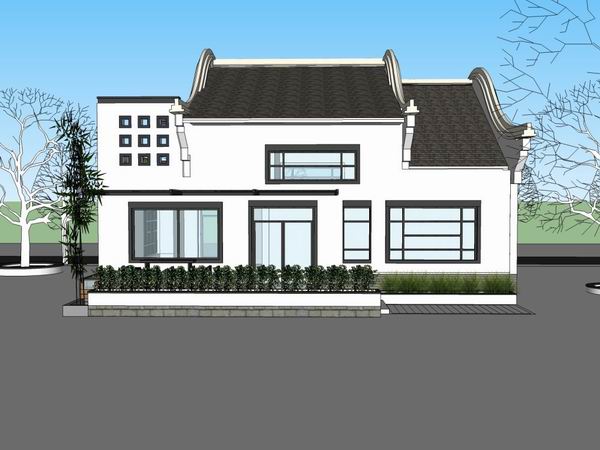 Sketchup别墅模型|独栋别墅，现代中式风格