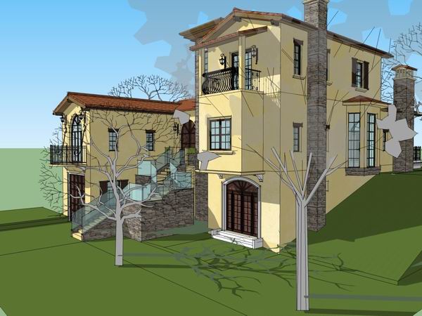 Sketchup别墅模型|独栋别墅，古典风格