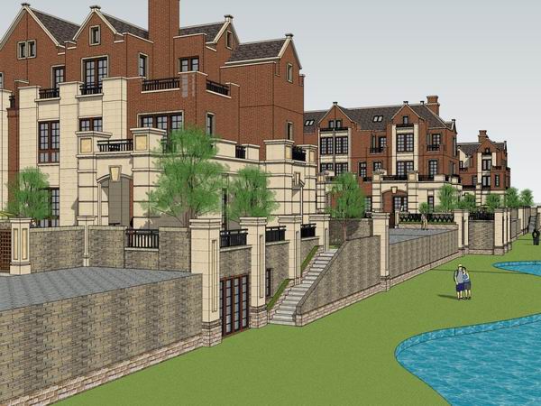 Sketchup别墅模型|联排别墅，英式古典风格