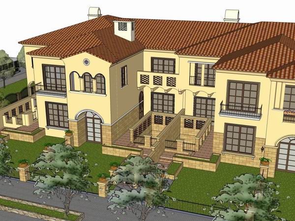 Sketchup别墅模型|双拼别墅，古典风格