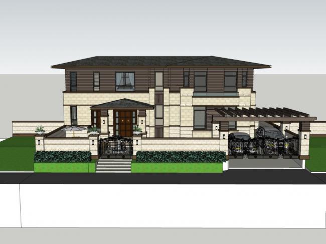 Sketchup别墅模型|独栋别墅，古典风格