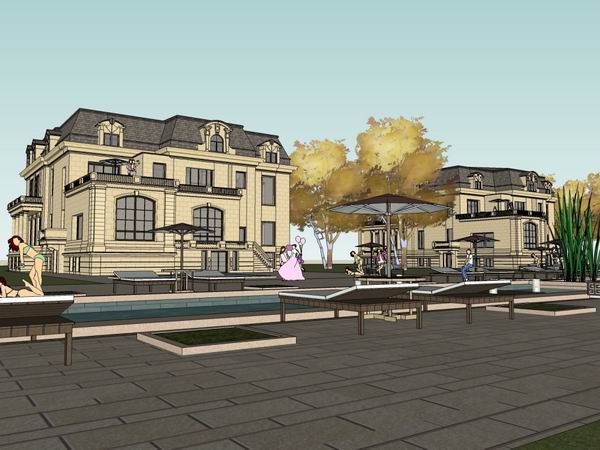Sketchup别墅模型|联排别墅，古典风格