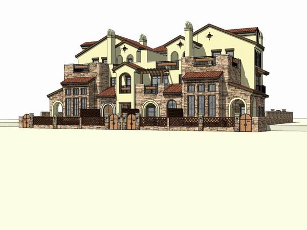 Sketchup别墅模型|双拼别墅，花园洋房，古典风格