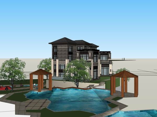 Sketchup别墅模型|双拼别墅，古典风格