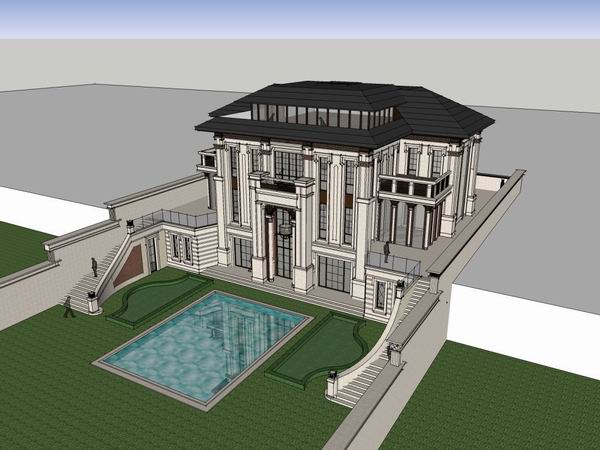 Sketchup别墅模型|独栋私人别墅，古典风格