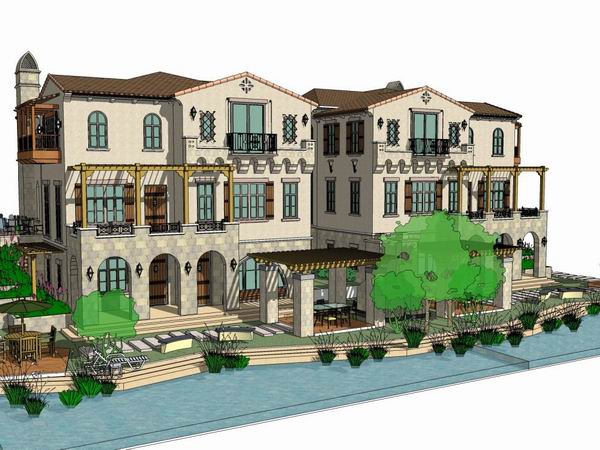 Sketchup别墅模型|双拼别墅，古典风格