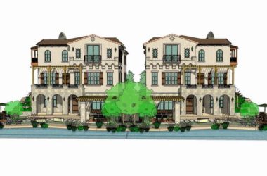 Sketchup别墅模型|双拼别墅，古典风格-BIM建筑网