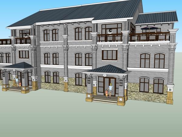 Sketchup别墅模型|双拼别墅，古典风格