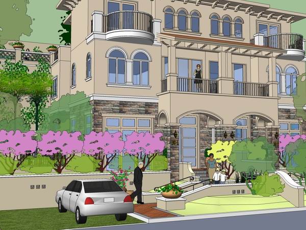 Sketchup别墅模型|独栋别墅，古典风格