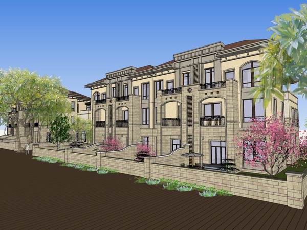 Sketchup别墅模型|联排别墅，古典风格