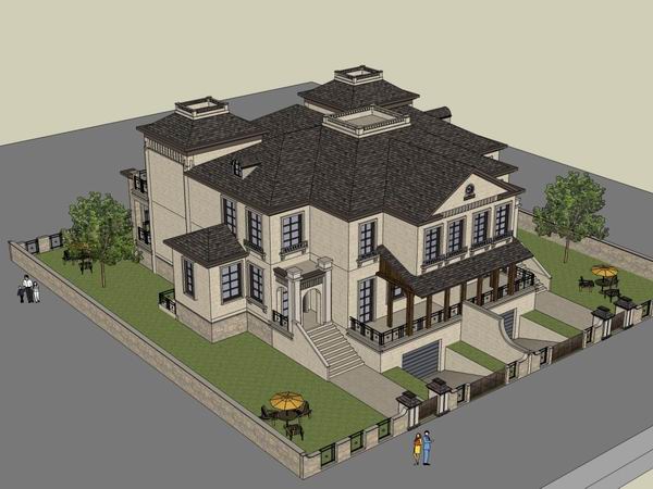 Sketchup别墅模型|独栋别墅，古典风格