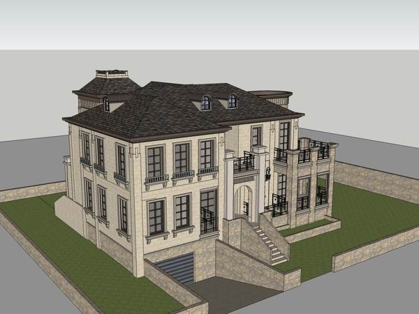 Sketchup别墅模型|独栋别墅，古典风格