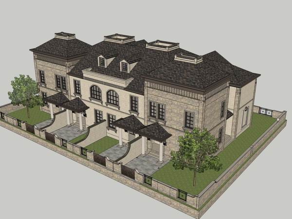 Sketchup别墅模型|联排别墅，古典风格