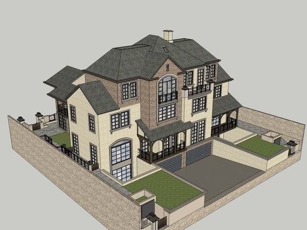Sketchup别墅模型|独栋别墅，法式古典风格