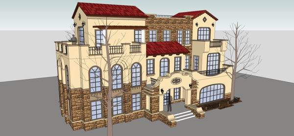 Sketchup别墅模型|独栋别墅，古典风格