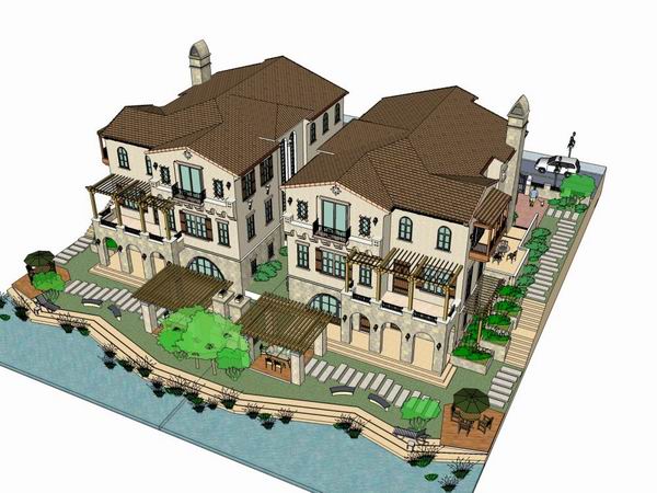 Sketchup别墅模型|独栋别墅，古典地中海风格