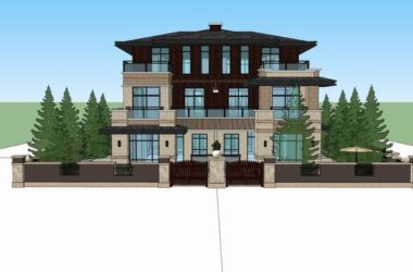 Sketchup别墅模型|双拼别墅，中式古典风格-BIM建筑网