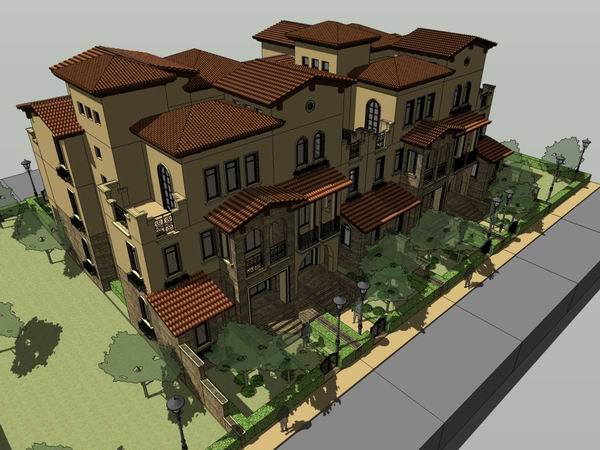 Sketchup别墅模型|联排别墅，古典风格