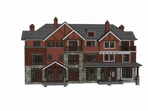 Sketchup别墅模型|双拼别墅，古典风格