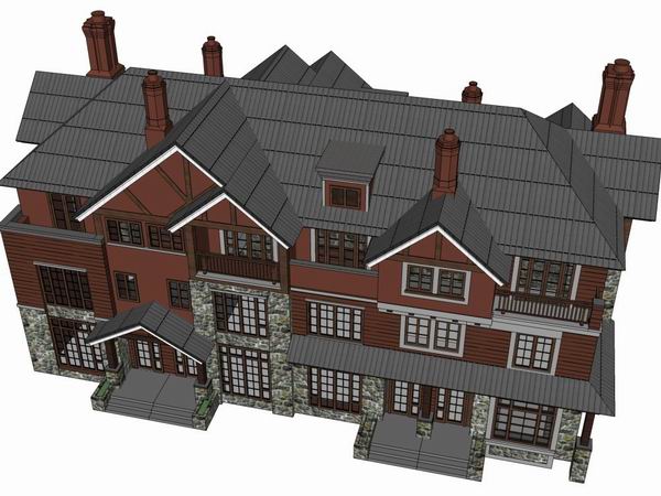 Sketchup别墅模型|双拼别墅，古典风格