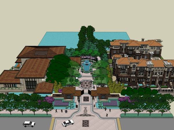 Sketchup别墅模型|别墅住宅小区，古典风格