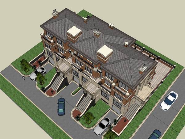 Sketchup别墅模型|双拼别墅，古典风格