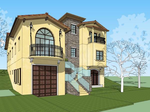 Sketchup别墅模型|独栋别墅，古典风格