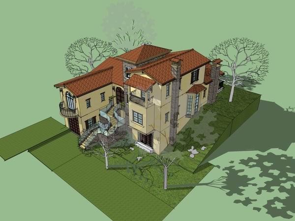 Sketchup别墅模型|独栋别墅，古典风格