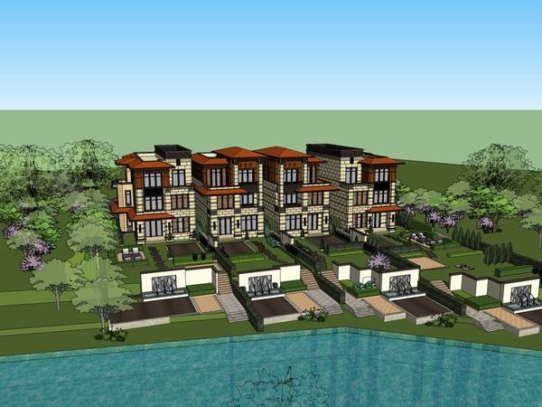 Sketchup别墅模型|联排别墅，古典风格