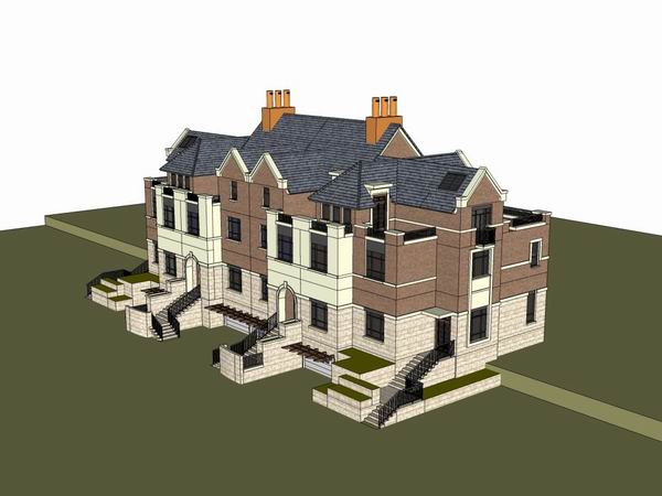 Sketchup别墅模型|联排别墅，古典风格