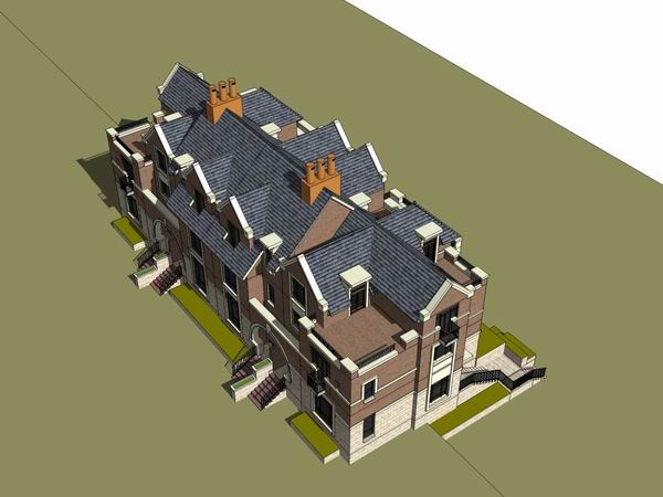 Sketchup别墅模型|联排别墅，古典风格