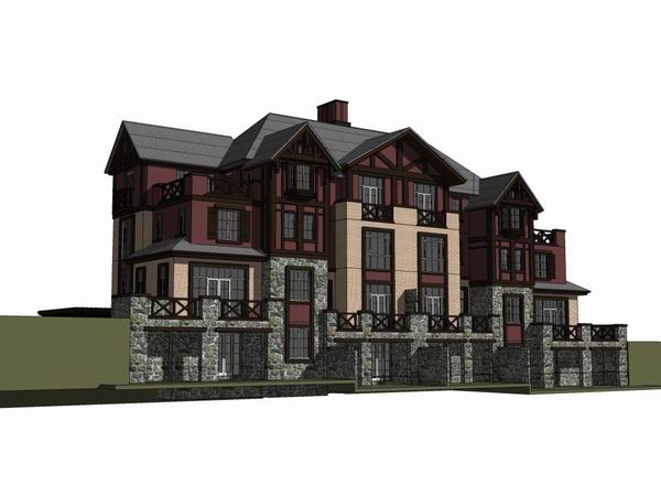 Sketchup别墅模型|联排别墅，古典风格